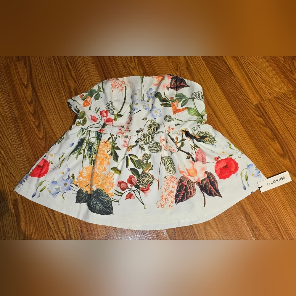 Floral Print Strapless Peplum Top WO Belt